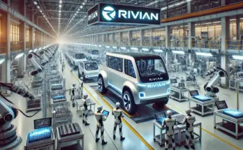 Moderne Fabrik die Elektroautos erstellt rivian