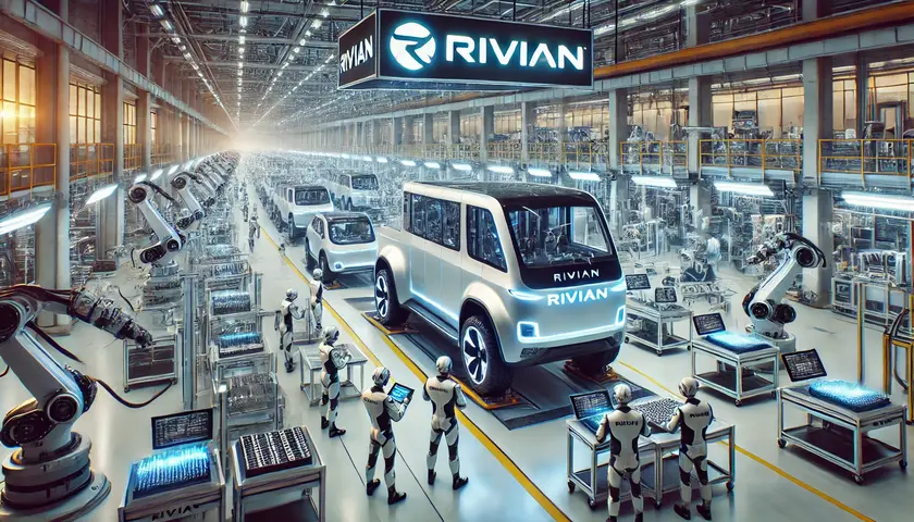 Moderne Fabrik die Elektroautos erstellt rivian